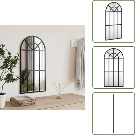 The Living Store Specchio da Parete Nero 30x60 cm Arco in Ferro - Specchio in vetro
