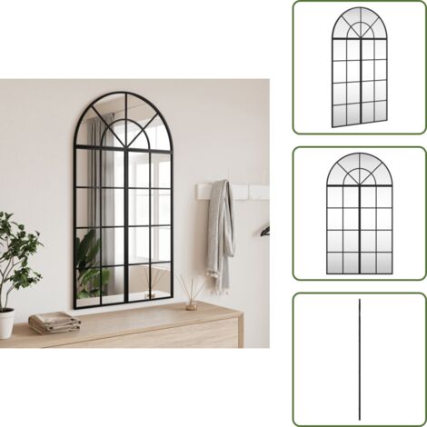 The Living Store Specchio da Parete Nero 60x110 cm Arco in Ferro - Specchio in vetro