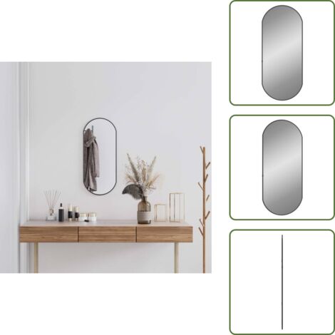 The Living Store Specchio da Parete Nero 70x30 cm Ovale - Specchio da trucco