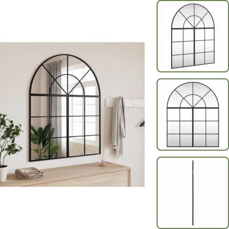 The Living Store Specchio da Parete Nero 80x100 cm Arco in Ferro - Specchio in vetro