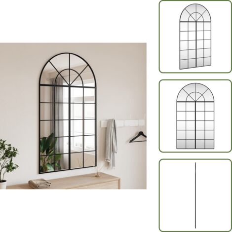 The Living Store Specchio da Parete Nero 80x140 cm Arco in Ferro - Specchio in vetro