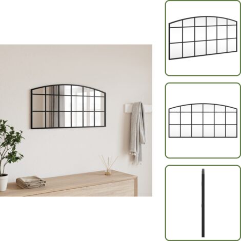 The Living Store Specchio da Parete Nero 80x40 cm Arco in Ferro - Specchio in vetro