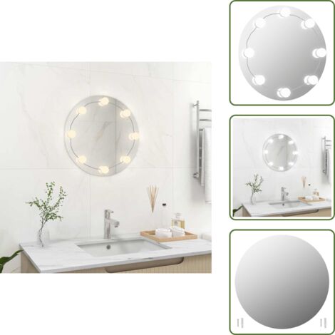 The Living Store Specchio da Parete Rotondo con Luci LED in Vetro - Luci LED
