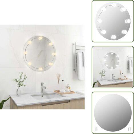 The Living Store Specchio da Parete Rotondo con Luci LED in Vetro - Luci LED
