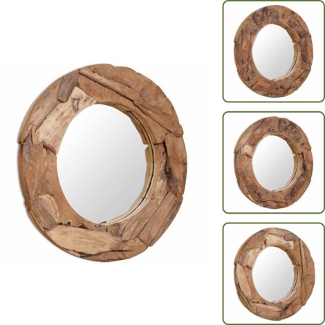 The Living Store Specchio Decorativo in Legno di Teak 80 cm Rotondo - Decorazione casa