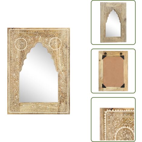 The Living Store Specchio Dipinto a Mano 40x55 cm in Legno Massello di Mango - Specchio vintage