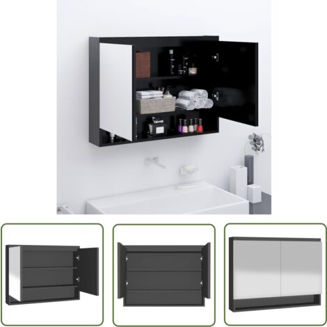 The Living Store Spiegelschrank fürs Bad 80x15x60 cm MDF Anthrazit - Spiegelschrank - Badspiegel - Wandregal - Badezimmermöbel - Anthrazit