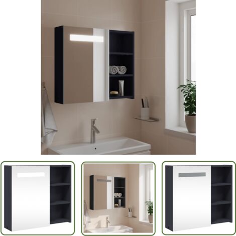 The Living Store Spiegelschrank mit LED-Beleuchtung Grau 60x13x52 cm - Spiegelschrank - LED-Spiegelschrank - Badezimmerspiegel - Kosmetikspiegel - Badmöbel