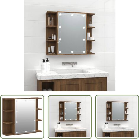 The Living Store Spiegelschrank mit LED Braun Eichen-Optik 70x16,5x60 cm - Spiegelschrank - LED-Spiegel - Badezimmermöbel - Holzschrank - Eiche Optik