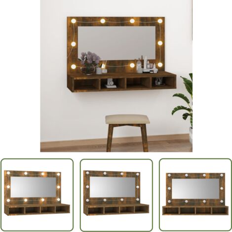 The Living Store Spiegelschrank mit LED Räuchereiche 90x31,5x62 cm - Spiegelschrank - LED Beleuchtung - Badezimmermöbel - Holzwerkstoff - Rauchfarbe