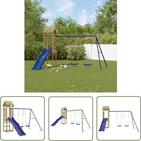 The Living Store Spielturm Imprägniertes Kiefernholz - Holzspielplatz - Gartenspielplatz - Spielturm - Schaukelset - Wellenrutsche