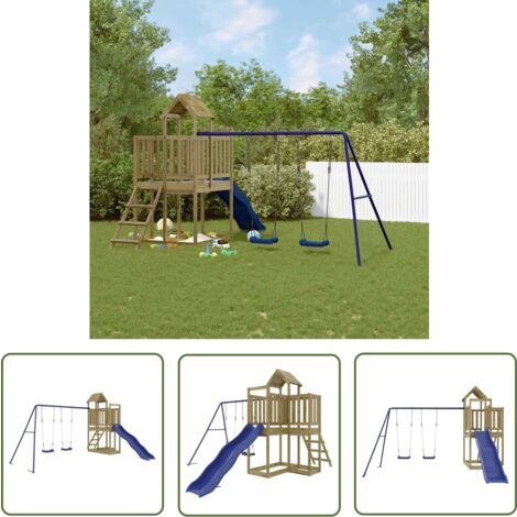 The Living Store Spielturm Imprägniertes Kiefernholz - Holzspielplatz - Gartenspielplatz - Spielturm - Schaukelset - Wellenrutsche