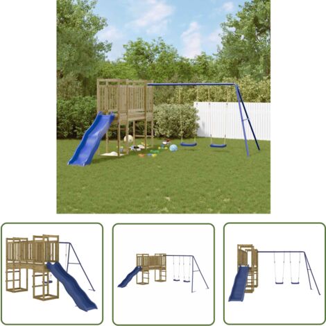 The Living Store Spielturm Imprägniertes Kiefernholz - Holzspielplatz - Kindermöbel - Spielturm - Rutsche - Schaukelset
