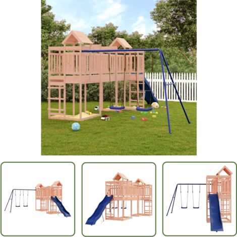 The Living Store Spielturm Massivholz Douglasie - Holzspielgeräte - Spielturm - Doppel-Schaukelset - Outdoor Spielplatz - Gartenmöbel