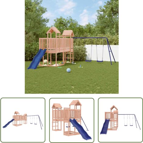 The Living Store Spielturm Massivholz Douglasie - Holzspielplatz - Gartenspielplatz - Spielturm - Doppel-Schaukelset - Wellenrutsche