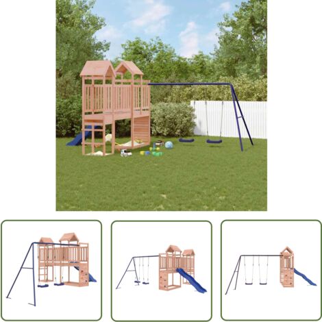 The Living Store Spielturm Massivholz Douglasie - Holzspielplatz - Outdoor Spielgeräte - Spielturm - Doppel Schaukel Set - Wellenrutsche