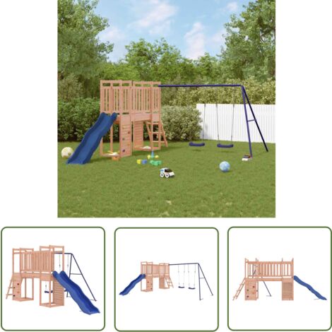 The Living Store Spielturm Massivholz Douglasie - Holzspielplatz - Outdoor Spielgeräte - Spielturm - Doppel Schaukel - Wellenrutsche