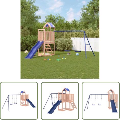 The Living Store Spielturm Massivholz Douglasie - Holzspielplatz - Spielturm - Kinderspielgeräte - Doppel-Schaukelset - Wellenrutsche