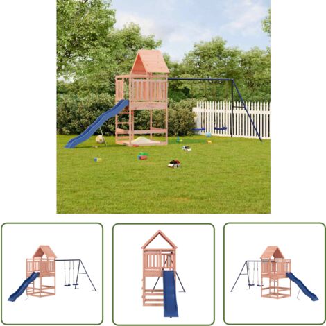 The Living Store Spielturm Massivholz Douglasie - Holzspielplatz - Spielturm - Kletterturm - Doppel-Schaukel - Wellenrutsche