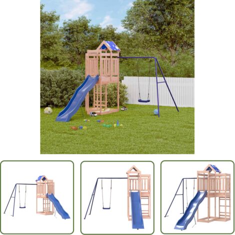 The Living Store Spielturm Massivholz Douglasie - Holzspielplatz - Spielturm - Kletterturm - Doppelrutsche - Schaukelset