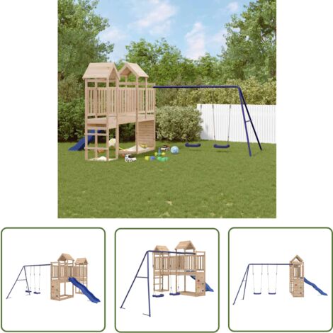 The Living Store Spielturm Massivholz Kiefer - Holzspielplatz - Spielturm - Kiefernholzturm - Kinderschwingset - Freiluftsspielgerät