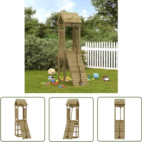 The Living Store Spielturm mit Kletterwand Imprägniertes Kiefernholz - Holzspielplatz - Spielturm - Kletterwand - Kinderspielgerät - Gartenmöbel