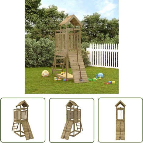The Living Store Spielturm mit Kletterwand Imprägniertes Kiefernholz - Holzspielturm - Kletterturm - Spielgerät - Kinderspielplatz - Gartenmöbel