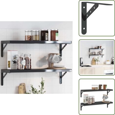 The Living Store Staffe per Mensola 4 pz 23,5x2,5x15,5 cm in Acciaio Inox Nero - Staffa per scaffale