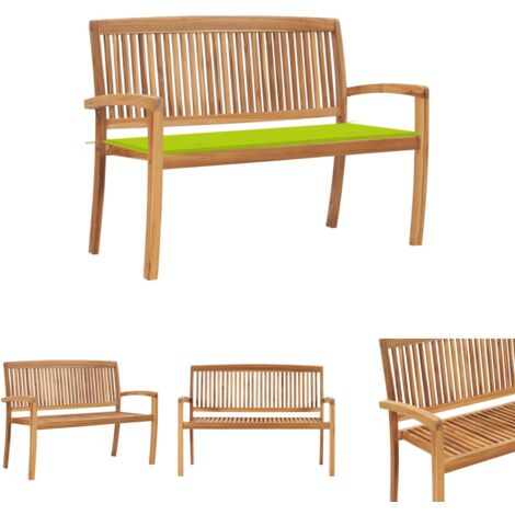 The Living Store Stapelbare Gartenbank mit Auflage 128,5 cm Massivholz Teak - Gartenbänke