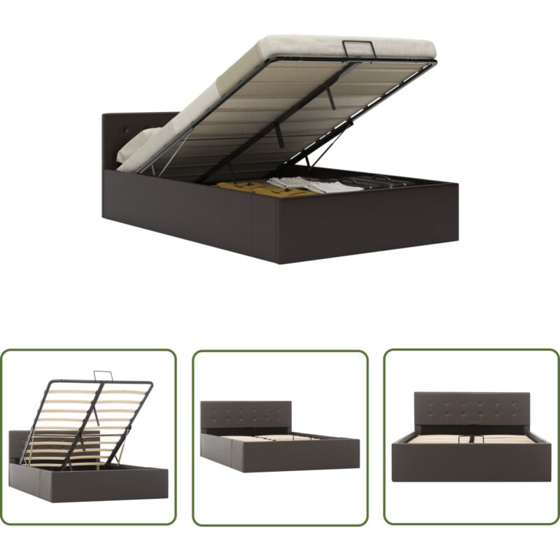 The Living Store Stauraumbett Hydraulisch Grau Kunstleder 120×200 Cm - Hydrauliches Bettgestell - Bettgestell Mit Stauraum - Kunstledersofa -