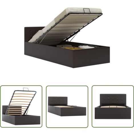 The Living Store Stauraumbett Hydraulisch Grau Kunstleder 90×200 cm - Stauraumbett - Einzelbett - Kunstlederbett - Boxspringbetten - Schlafraumgestaltung