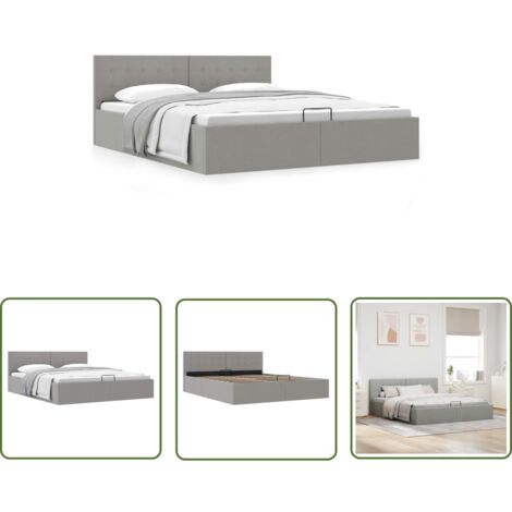 The Living Store Stauraumbett Hydraulisch Hellgrau Stoff 180×200 cm - Doppelbett - Bettrahmen - Stauraumbett - Boxspringbetten - Schlafraum