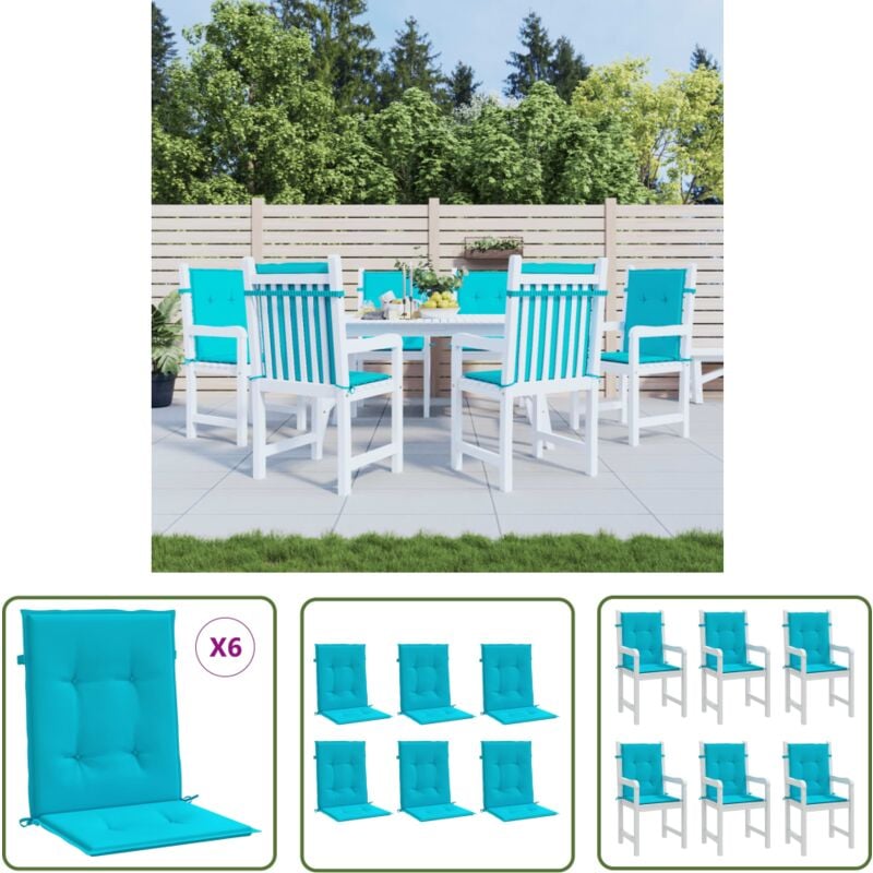 Coussins de chaise à dossier bas lot de 6 turquoise tissu - Coussin De Chaise - Coussin Exterieur - Coussin Décoratif - Coussin Confortable - Coussin