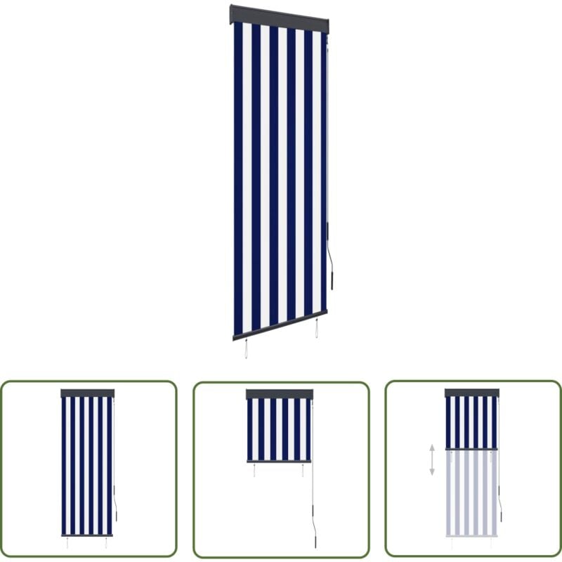 The Living Store - Store roulant d'extérieur 60x250 cm Bleu et blanc - Stores Exterieurs - Volets Roulants - Protection Solaire - Volets Exterieurs