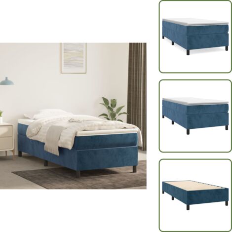 The Living Store Struttura Letto a Rete a Molle Blu Scuro 80x200 cm in Velluto - Letto a molle in velluto