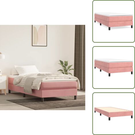 The Living Store Struttura Letto a Rete a Molle Rosa 100x200 cm in Velluto - Letto a molle rosa
