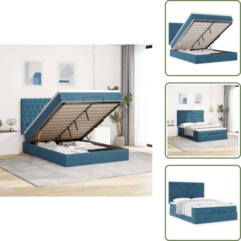 The Living Store Struttura Letto Pouf con Materassi 140x190 cm in Velluto - Materasso a molle insacchettate