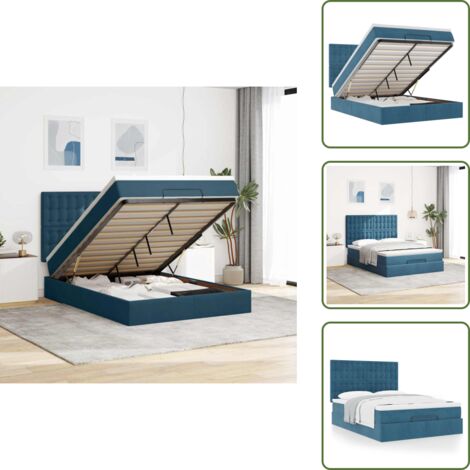 The Living Store Struttura Letto Pouf con Materassi 140x190 cm in Velluto - Materasso a molle insacchettate