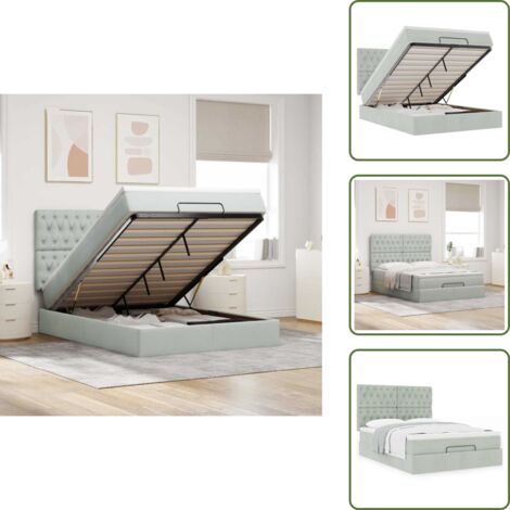The Living Store Struttura Letto Pouf con Materassi 140x190 cm Velluto - Materasso a molle