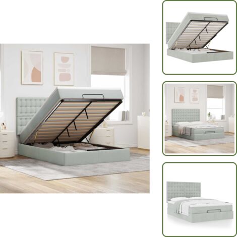 The Living Store Struttura Letto Pouf con Materassi 140x190 cm Velluto - Materasso a molle
