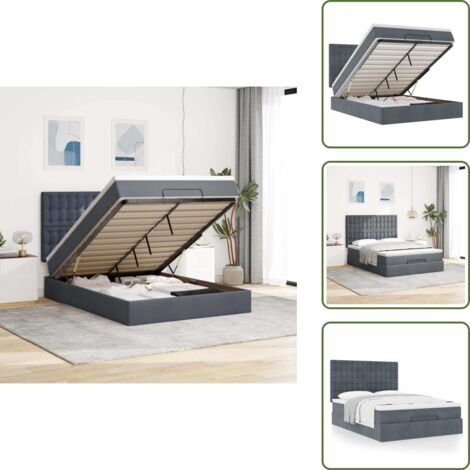 The Living Store Struttura Letto Pouf con Materassi 140x190 cm Velluto - Materasso a molle insacchettate