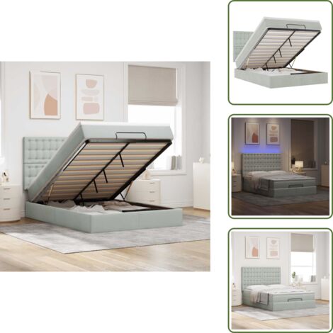 The Living Store Struttura Letto Pouf con Materassi 140x190 cm Velluto - Materasso a molle insacchettate