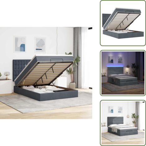 The Living Store Struttura Letto Pouf con Materassi 140x190 cm Velluto - Materasso a molle insacchettate