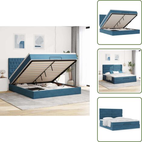 The Living Store Struttura Letto Pouf con Materassi 160x200 cm Velluto - Materasso a molle insacchettate
