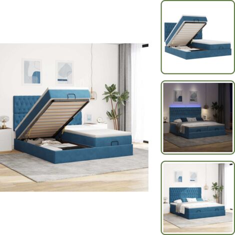 The Living Store Struttura Letto Pouf con Materassi 160x200 cm Velluto - Materasso a molle insacchettate