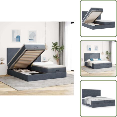 The Living Store Struttura Letto Pouf con Materassi 180x200 cm Velluto - Materasso a molle insacchettate