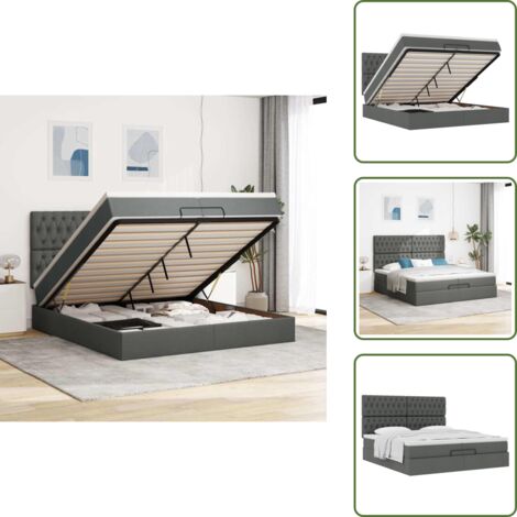 The Living Store Struttura Letto Pouf con Materassi 200x200 cm in Tessuto - Materasso a molle insacchettate