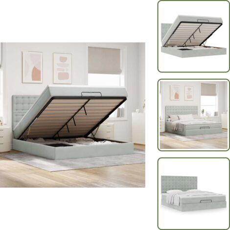 The Living Store Struttura Letto Pouf con Materassi 200x200 cm Velluto - Materasso a molle insacchettate