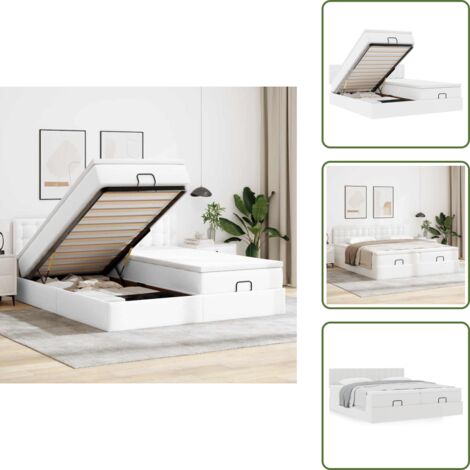 The Living Store Struttura Letto Pouf con Materassi Bianco 200x200 cm Similpelle - Materasso a molle insacchettate