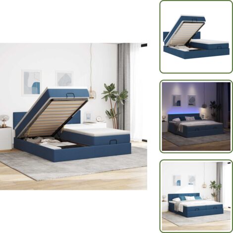 The Living Store Struttura Letto Pouf con Materassi Blu 180x200cm in Tessuto - Materasso a molle insacchettate